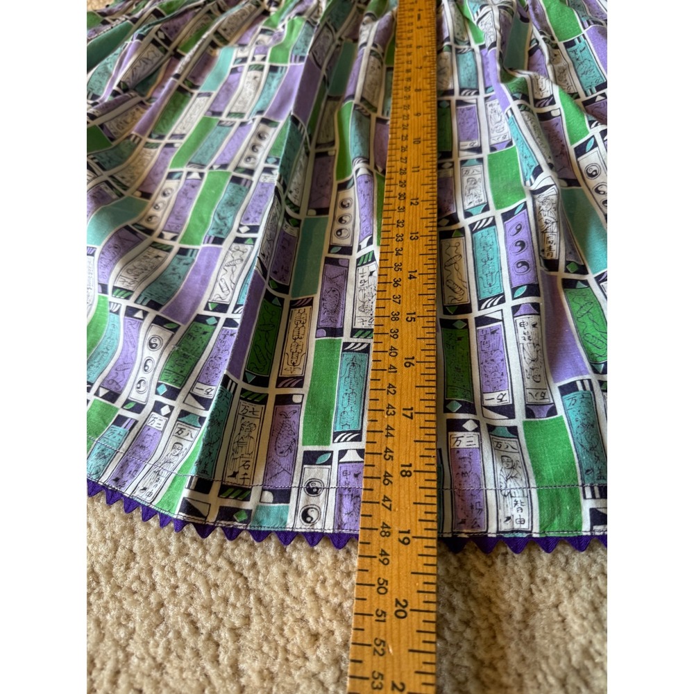 Vintage 1960s Handmade Half Apron Green Purple Rickrack Trim Novelty Print